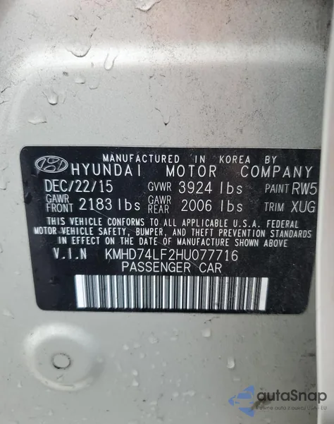 2017 Hyundai Elantra Se z USA, uszkodzony, nr VIN KMHD74LF2HU077716